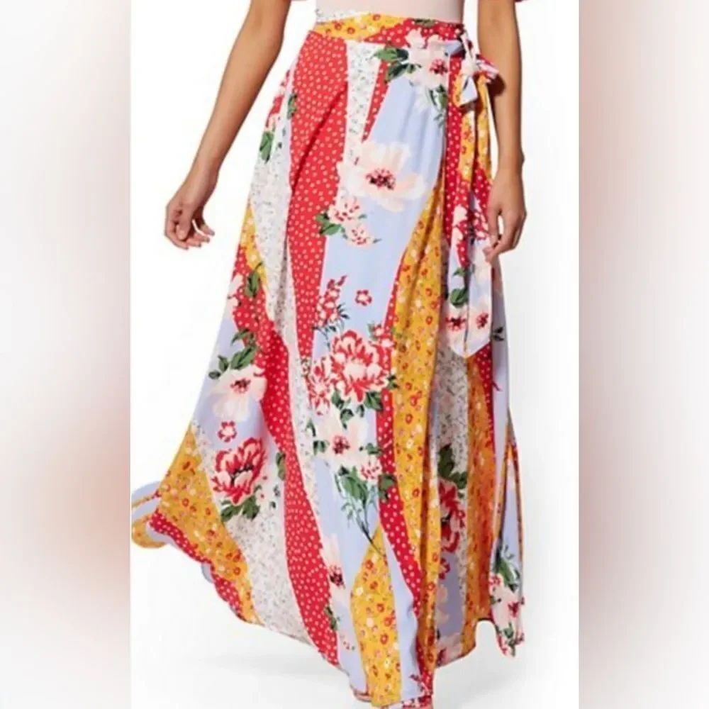 New York & Company Floral Polka Dot Patchwork Long Lined Skirt NWOT Sz S MSRP$90